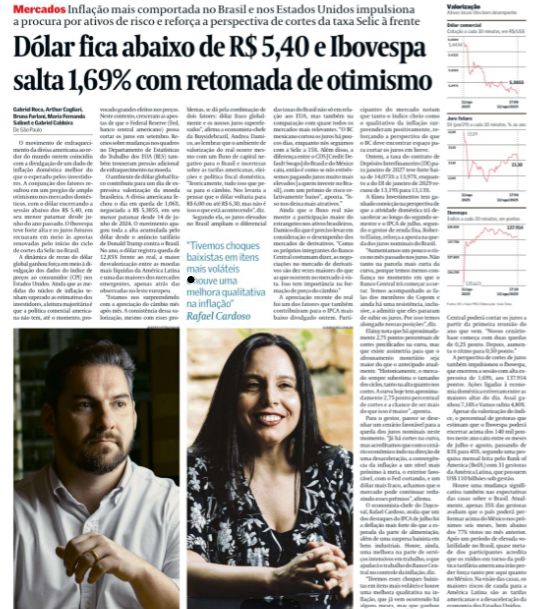 See our contribution to Arthur Cagliari’s article in Valor Econômico on the exchange rate.